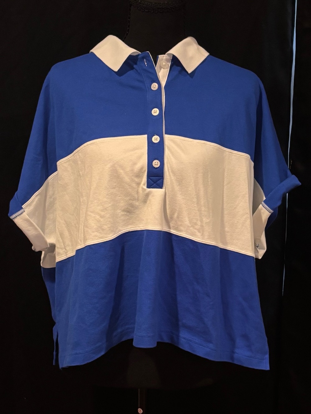 Blue and White Striped Collared Polo Shirt